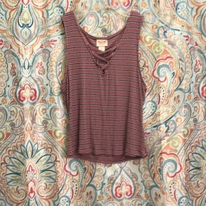 Purple Ribbed Lace-up Crop Top